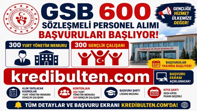 GSB 600 Sözleşmeli Personel Alımı Başvuruları Başlıyor! 300 Yurt Yönetim Memuru ve 300 Gençlik Çalışanı Alınacak